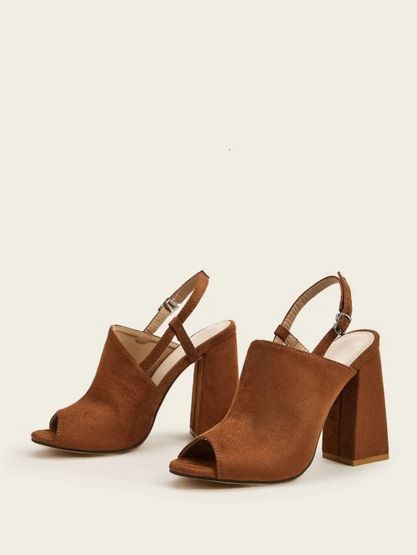 CM-SHS127022 Women Elegant Seoul Style Peep Toe Suede Chunky Heels - Brown