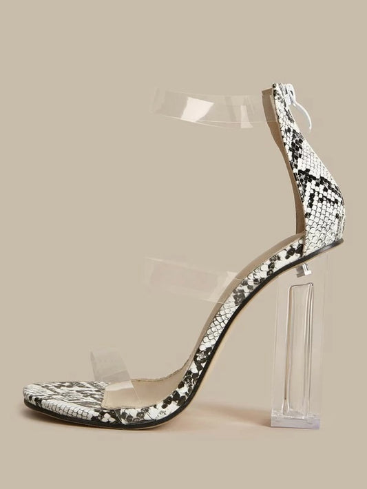 CM-SHS128645 Women Elegant Seoul Style Snakeskin Sole Open Toe Chunky Heels