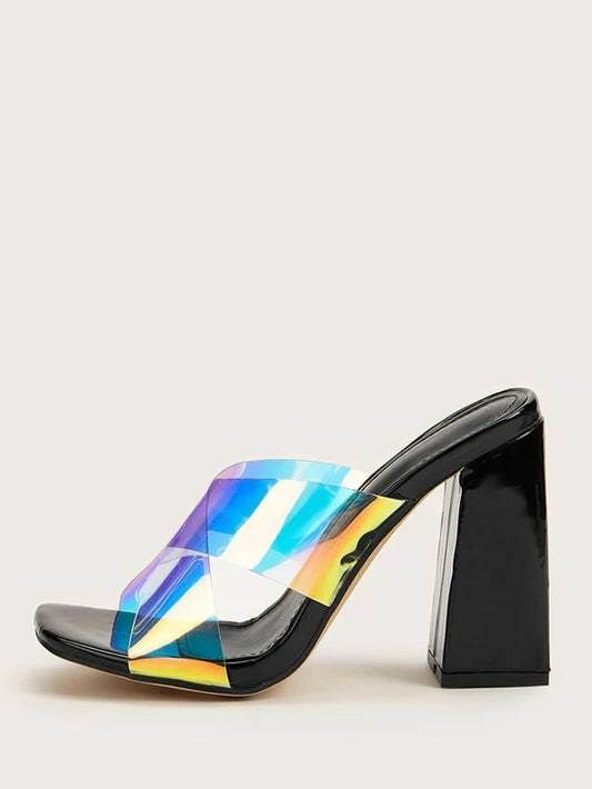 CM-SHS128495 Women Elegant Seoul Style Open Toe Chunky Heeled Mules - Black