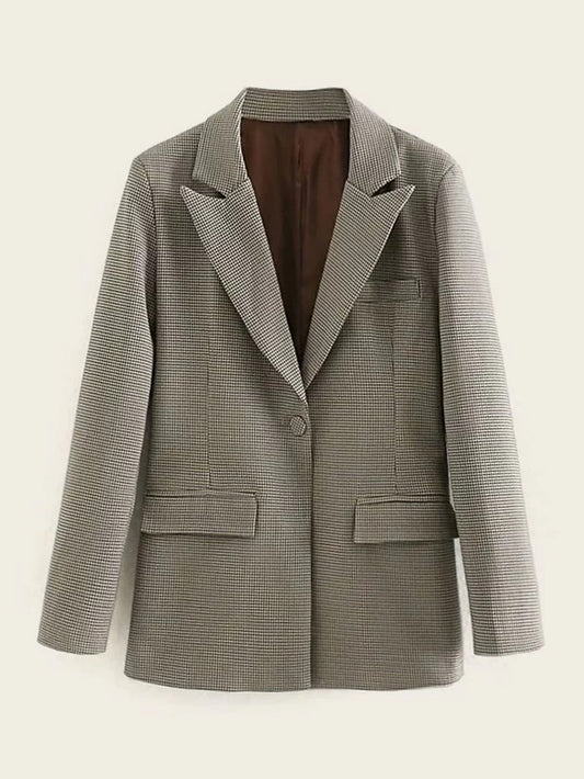 CM-CS206354 Women Elegant Seoul Style Long Sleeve Lapel Neck Single Button Blazer - Brown