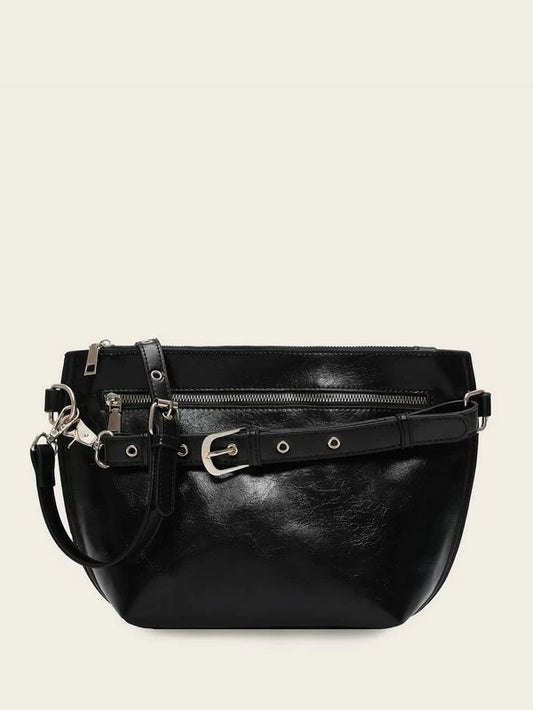 CM-BGS207899 Women Casual Seoul Style Buckle Strap Decor Crossbody Bag - Black