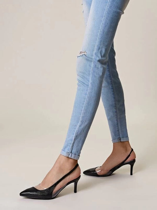 CM-SHS207379 Women Casual Seoul Style Point Toe Lizard Slingback Stiletto Heels - Black