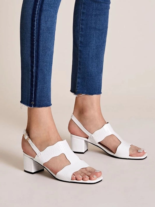 CM-SHS209137 Women Casual Seoul Style Cut Out Slingback Chunky Heels - White