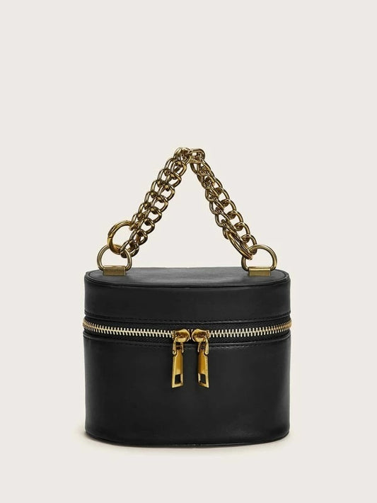 CM-BGS212999 Women Trendy Seoul Style Mini Zip Around Chain Handle Satchel Bag - Black
