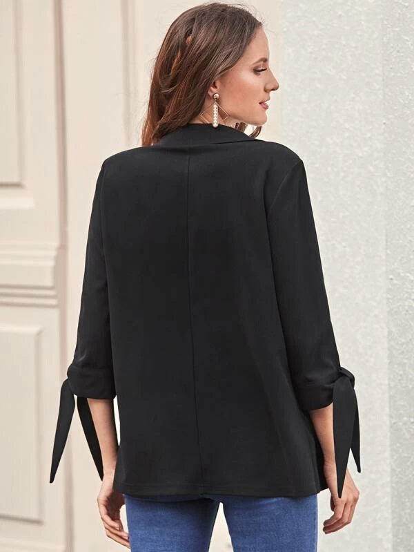 CM-CS120639 Women Elegant Seoul Style Long Sleeve Knot Detail Single Button Blazer - Black