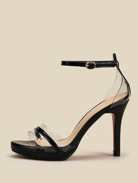 CM-SHS213533 Women Elegant Seoul Style Open Toe Ankle Strap Stiletto Heels - Black