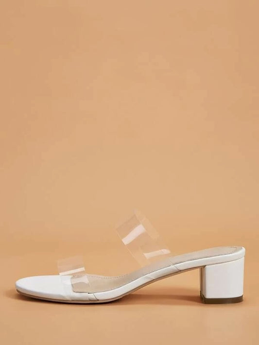 CM-SHS216749 Women Trendy Seoul Style Clear Strap Chunky Heeled Mules - White