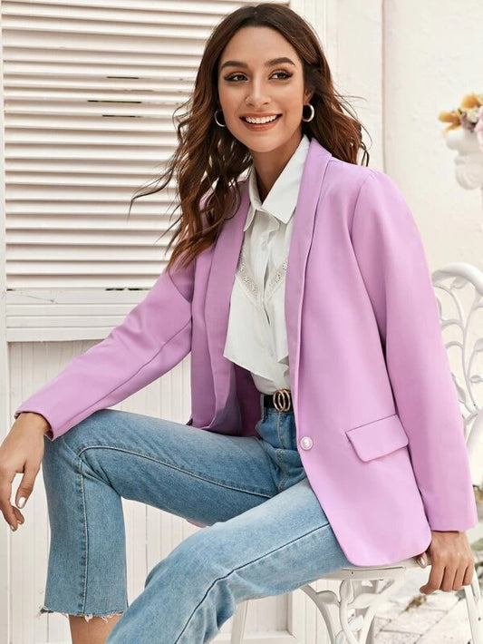 CM-CS218535 Women Elegant Seoul Style Long Sleeve Shawl Collar Pocket Side Blazer - Purple
