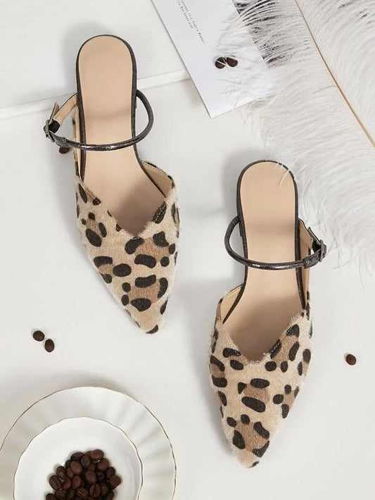 CM-SHS219497 Women Casual Seoul Style Leopard Print Point Toe Slingback Flats