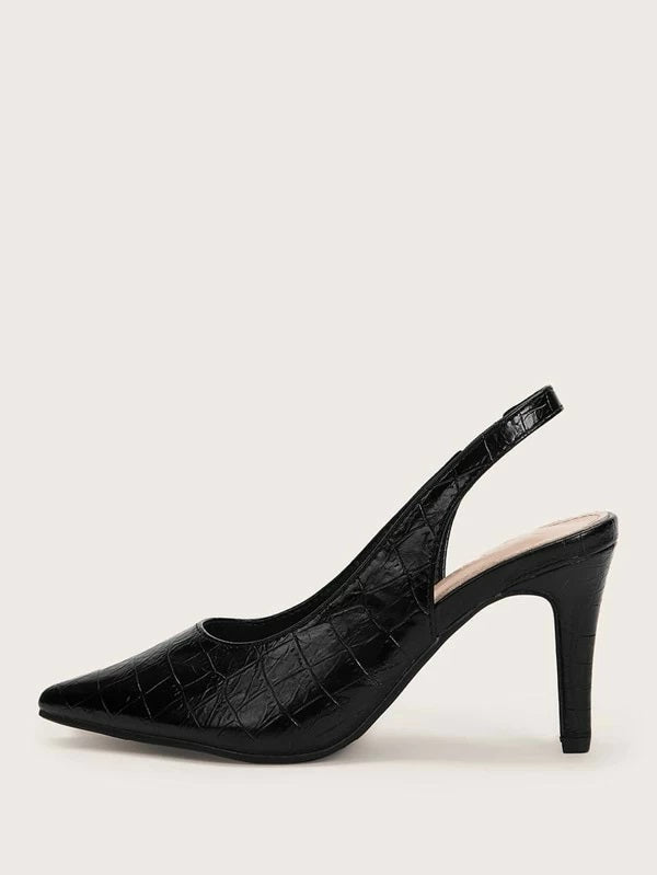 CM-SHS219565 Women Elegant Seoul Style Croc Embossed Point Toe Slingback Stiletto Heels