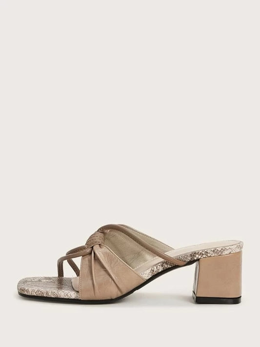 CM-SHS220825 Women Elegant Seoul Style Snakeskin Sole Open Toe Chunky Heeled Mules