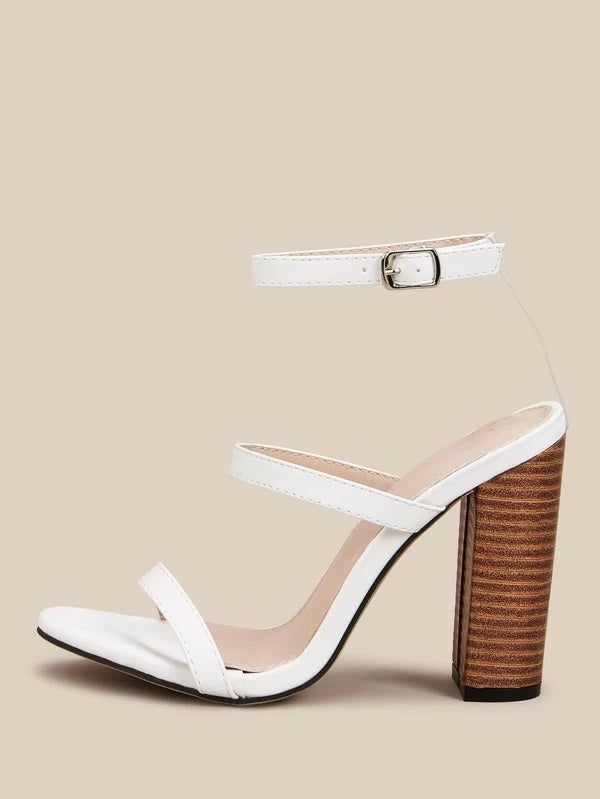 CM-SHS220893 Women Elegant Seoul Style Open Toe Ankle Strap Chunky Heels - White