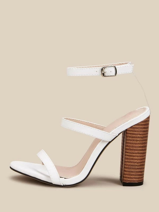 CM-SHS220893 Women Elegant Seoul Style Open Toe Ankle Strap Chunky Heels - White
