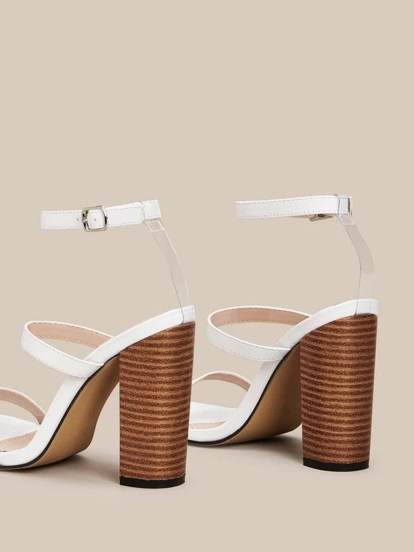 CM-SHS220893 Women Elegant Seoul Style Open Toe Ankle Strap Chunky Heels - White