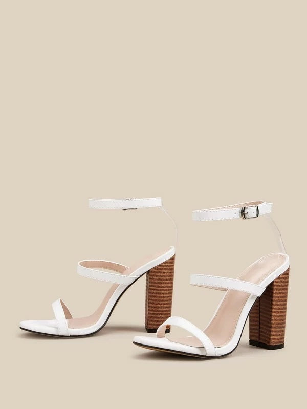CM-SHS220893 Women Elegant Seoul Style Open Toe Ankle Strap Chunky Heels - White