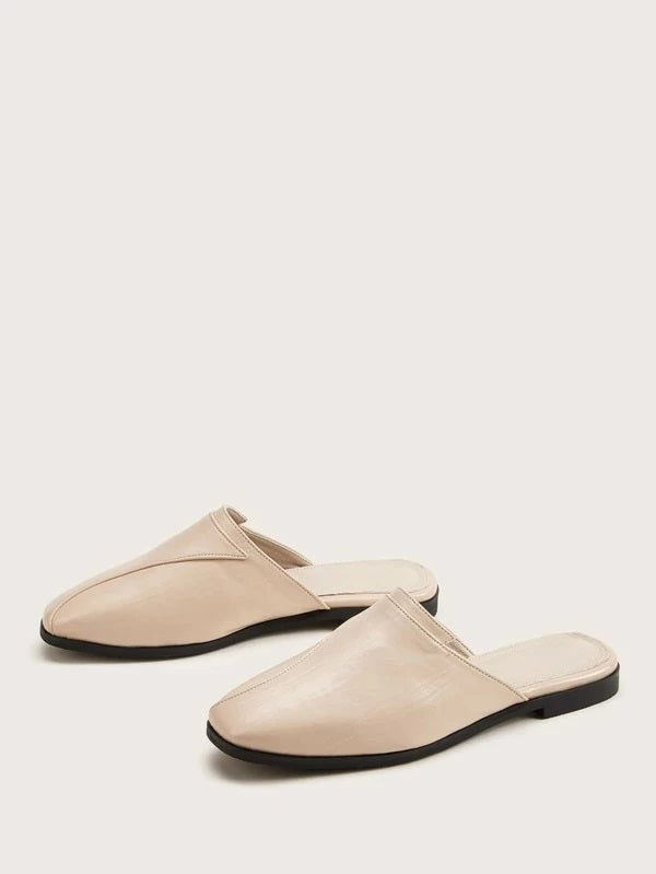 CM-SHS220207 Women Elegant Seoul Style Square Toe Flat Mules - Nude