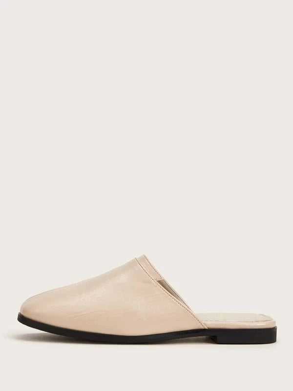 CM-SHS220207 Women Elegant Seoul Style Square Toe Flat Mules - Nude