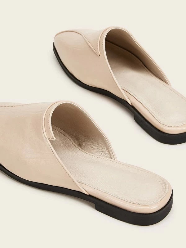 CM-SHS220207 Women Elegant Seoul Style Square Toe Flat Mules - Nude