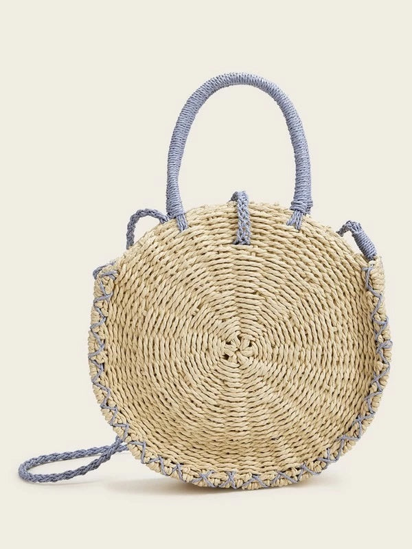 CM-BGS223650 Women Trendy Bohemian Style Tassel Decor Woven Satchel Bag - Khaki