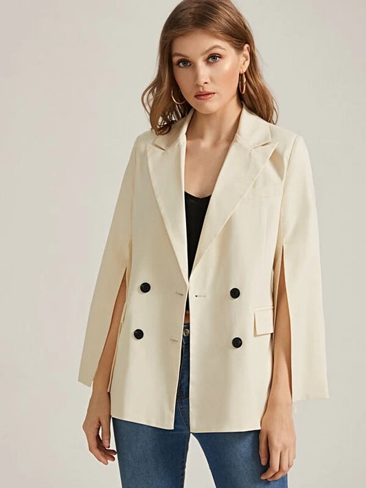 CM-CS225413 Women Elegant Seoul Style Double-Breasted Cloak Sleeve Blazer - Beige
