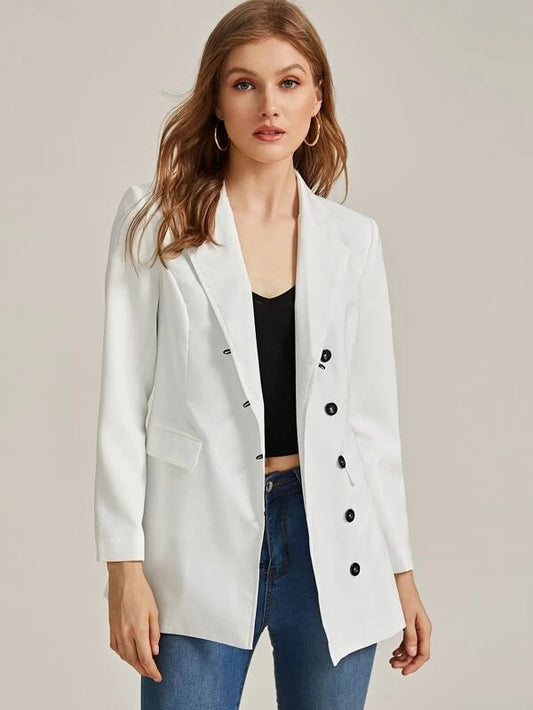 CM-CS225353 Women Elegant Seoul Style Solid Single-Breasted Ticket Pocket Blazer - White