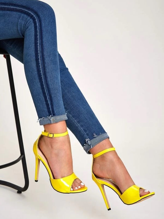 CM-SHS230202 Women Elegant Seoul Style Open Toe Ankle Strap Stiletto Heels - Yellow