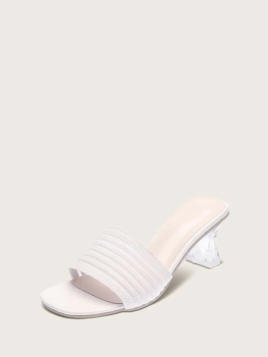 CM-SHS102253 Women Casual Seoul Style Open Toe Clear Chunky Heeled Mules - White