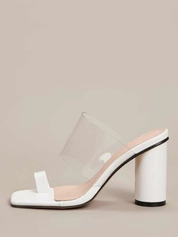 CM-SHS106706 Women Elegant Seoul Style Toe Ring Chunky Heeled Mules - White