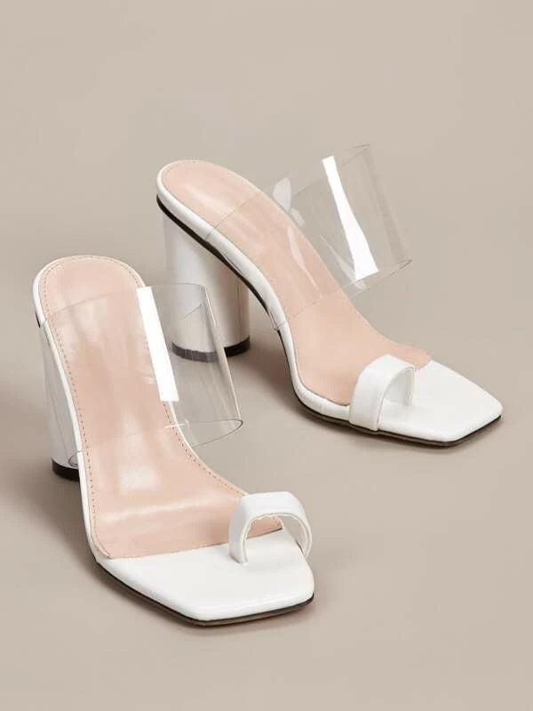 CM-SHS106706 Women Elegant Seoul Style Toe Ring Chunky Heeled Mules - White