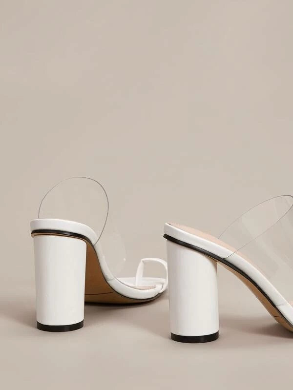 CM-SHS106706 Women Elegant Seoul Style Toe Ring Chunky Heeled Mules - White