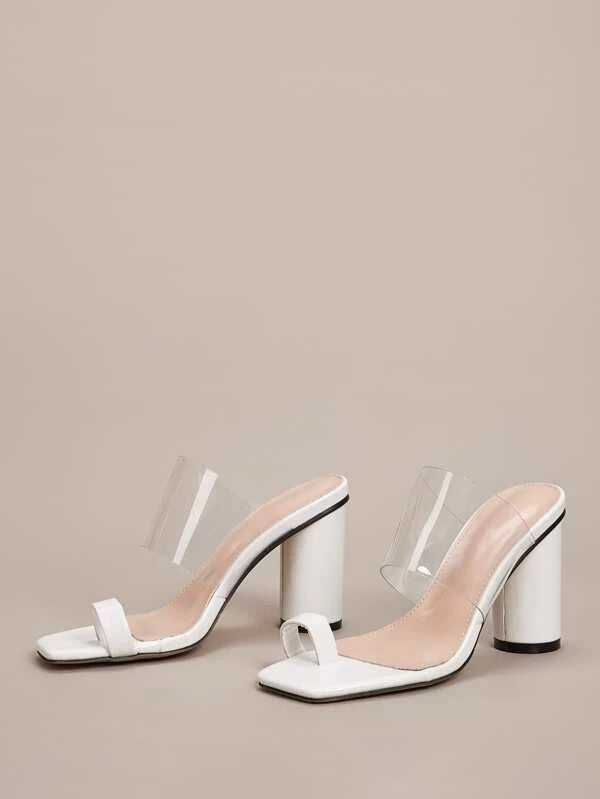 CM-SHS106706 Women Elegant Seoul Style Toe Ring Chunky Heeled Mules - White