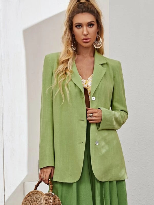 CM-CS213208 Women Elegant Seoul Style Long Sleeve Lapel Collar Single Breasted Blazer - Green
