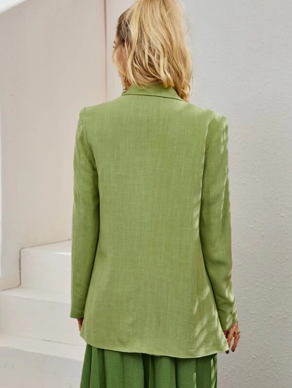 CM-CS213208 Women Elegant Seoul Style Long Sleeve Lapel Collar Single Breasted Blazer - Green