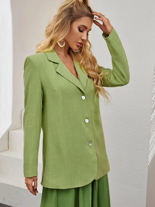 CM-CS213208 Women Elegant Seoul Style Long Sleeve Lapel Collar Single Breasted Blazer - Green