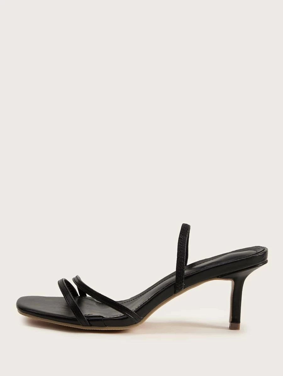 CM-SHS108693 Women Casual Seoul Style Strappy Stiletto Heeled Mules - Black