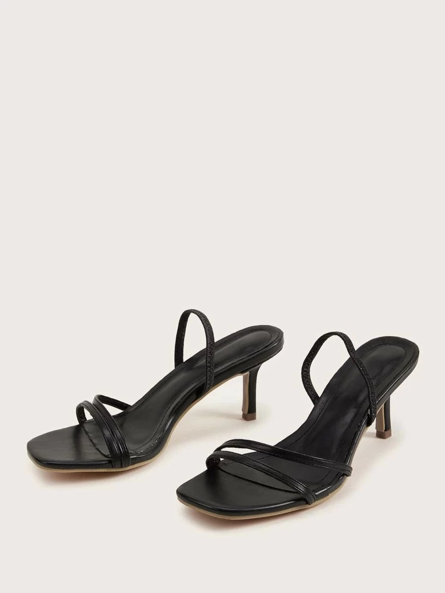 CM-SHS108693 Women Casual Seoul Style Strappy Stiletto Heeled Mules - Black