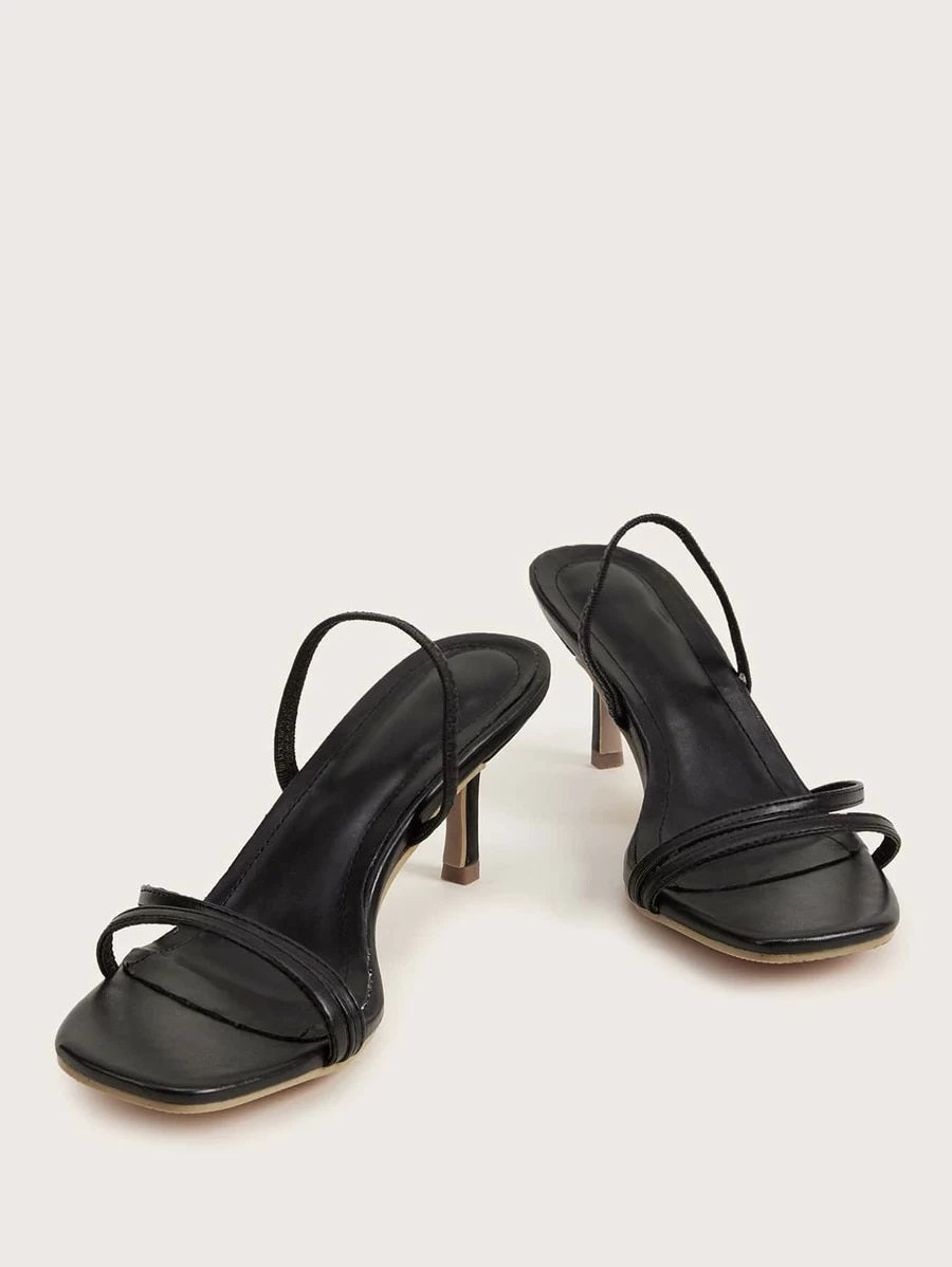 CM-SHS108693 Women Casual Seoul Style Strappy Stiletto Heeled Mules - Black