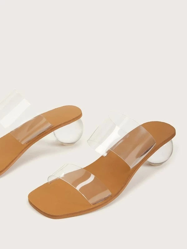CM-SHS108253 Women Elegant Seoul Style Clear Strap Ball Heeled Mules