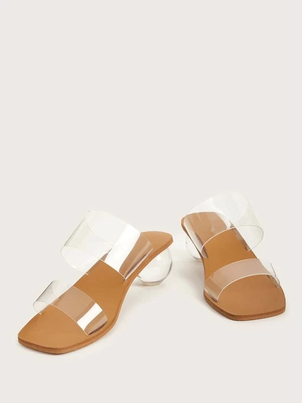 CM-SHS108253 Women Elegant Seoul Style Clear Strap Ball Heeled Mules