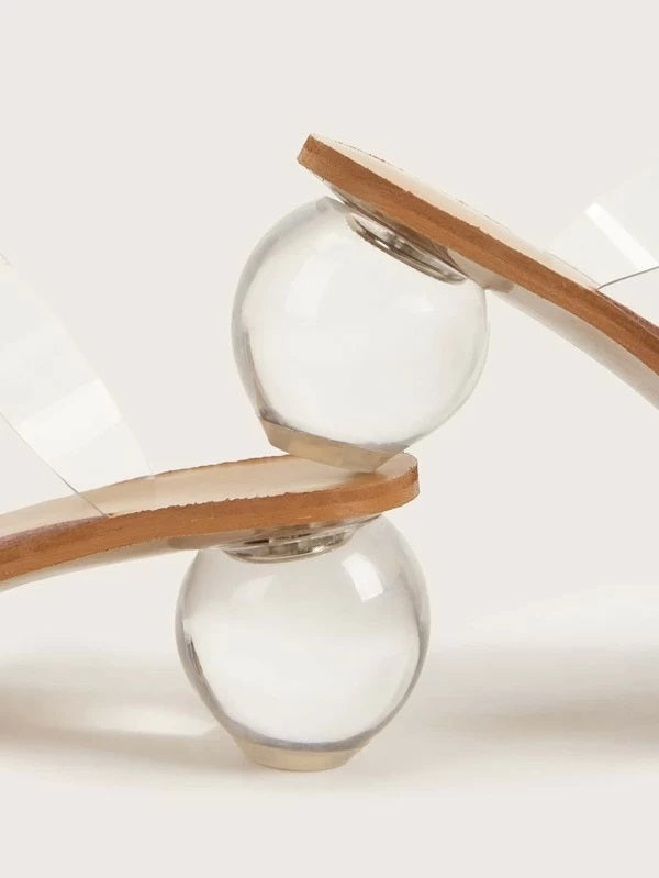 CM-SHS108253 Women Elegant Seoul Style Clear Strap Ball Heeled Mules
