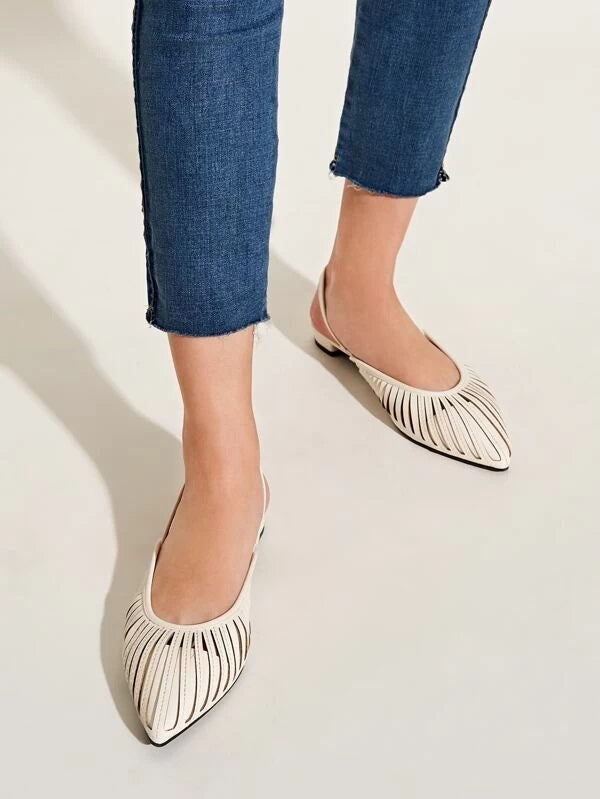 CM-SHS130196 Women Casual Seoul Style Point Toe Cut-Out Slingback Flats - White