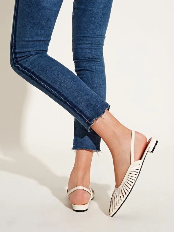 CM-SHS130196 Women Casual Seoul Style Point Toe Cut-Out Slingback Flats - White