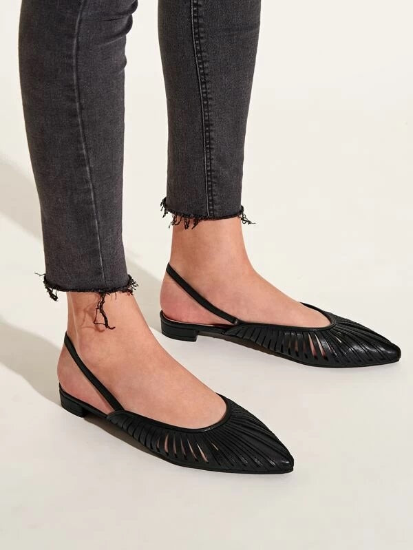 CM-SHS130172 Women Casual Seoul Style Point Toe Cut-Out Slingback Flats - Black