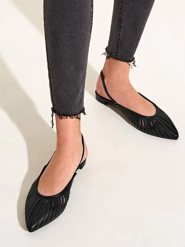 CM-SHS130172 Women Casual Seoul Style Point Toe Cut-Out Slingback Flats - Black