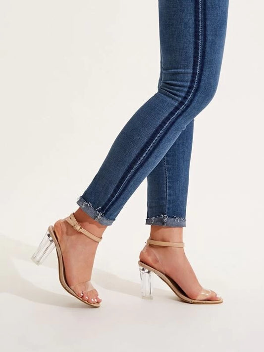 CM-SHS109410 Women Elegant Seoul Style Open Toe Ankle Strap Chunky Heels - Nude