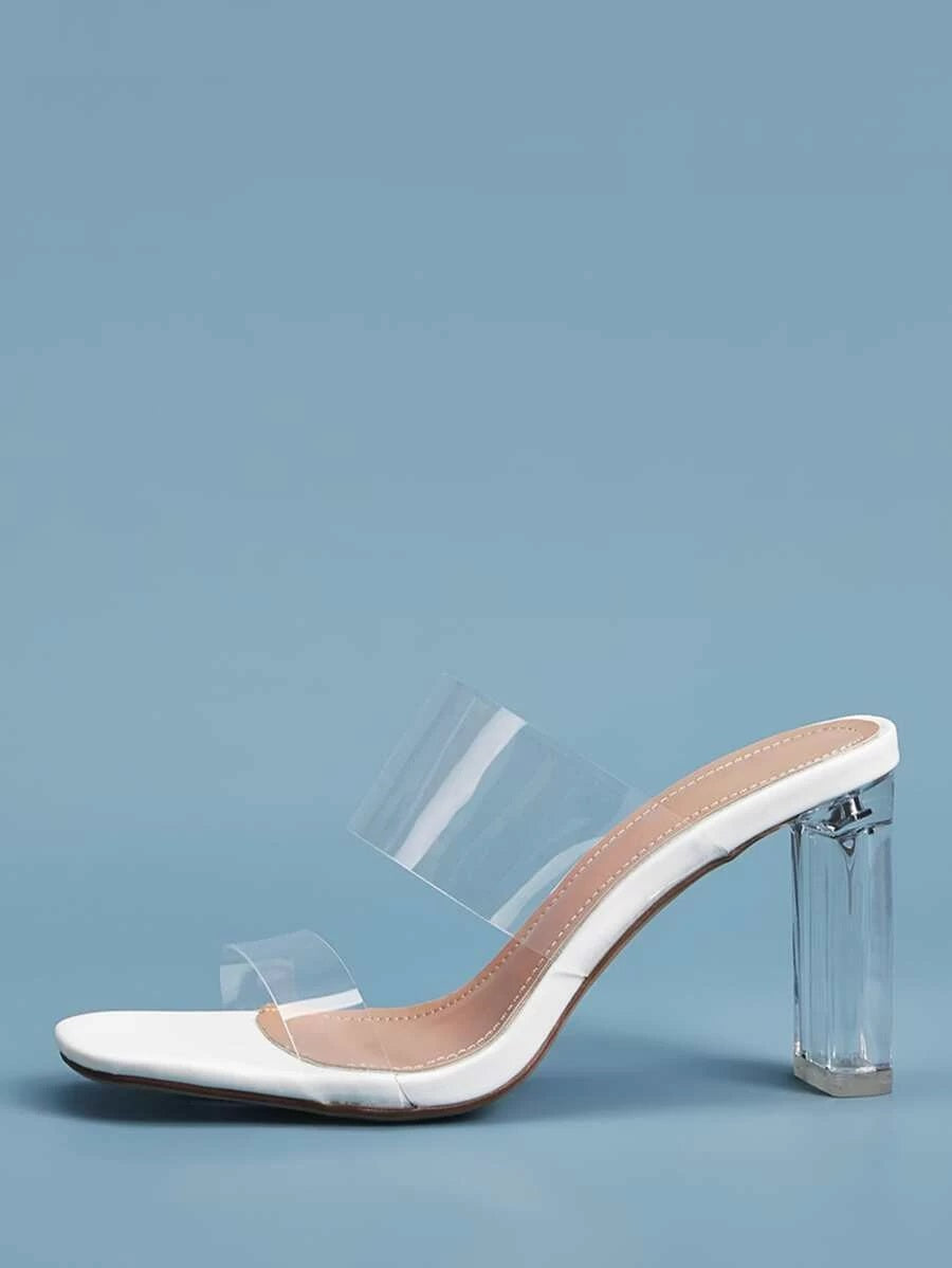 CM-SHS113008 Women Trendy Seoul Style Transparent Strap Chunky Heeled Mules