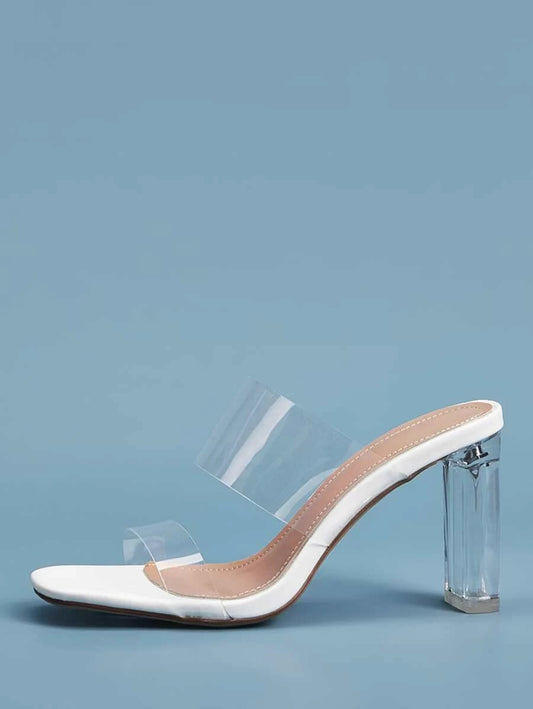 CM-SHS113008 Women Trendy Seoul Style Transparent Strap Chunky Heeled Mules