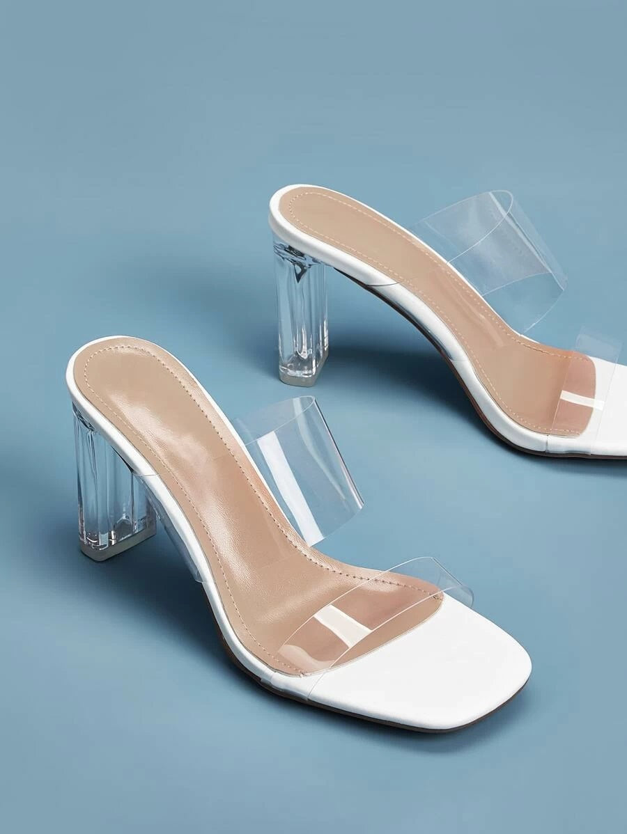 CM-SHS113008 Women Trendy Seoul Style Transparent Strap Chunky Heeled Mules
