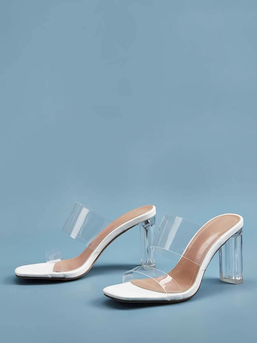 CM-SHS113008 Women Trendy Seoul Style Transparent Strap Chunky Heeled Mules