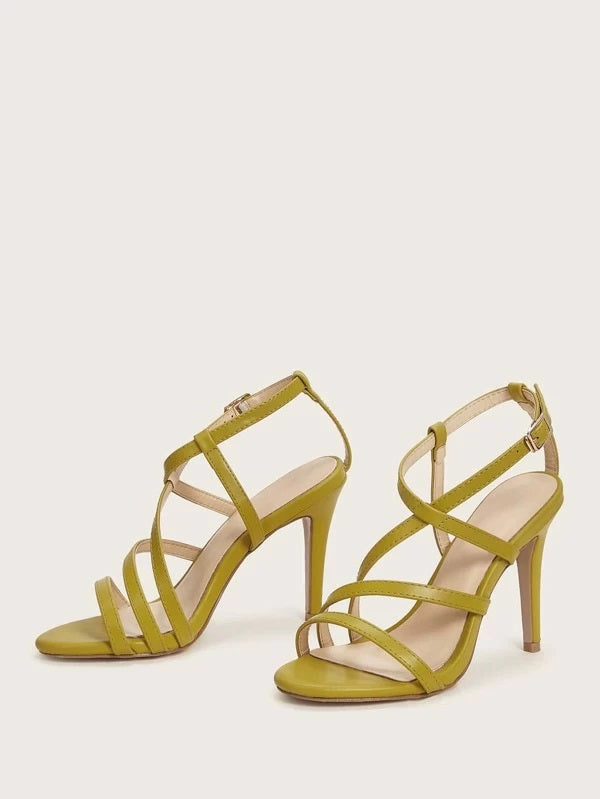 CM-SHS103541 Women Trendy Seoul Style Open Toe Stiletto Heels - Yellow